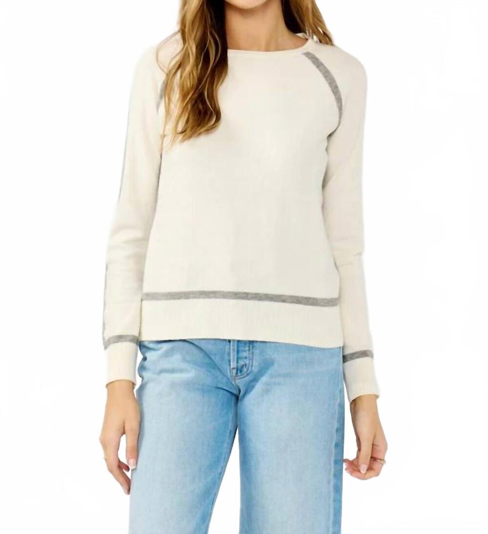 NEW LOVESTITCH posh border striped pullover sweater in cream/ heather grey